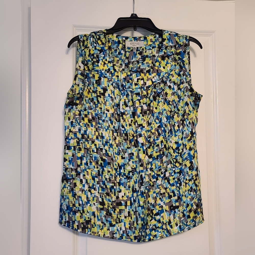 Women's Sz M Kasper Multicolor Sleeveless Patterned Blouse, Flowy, EC